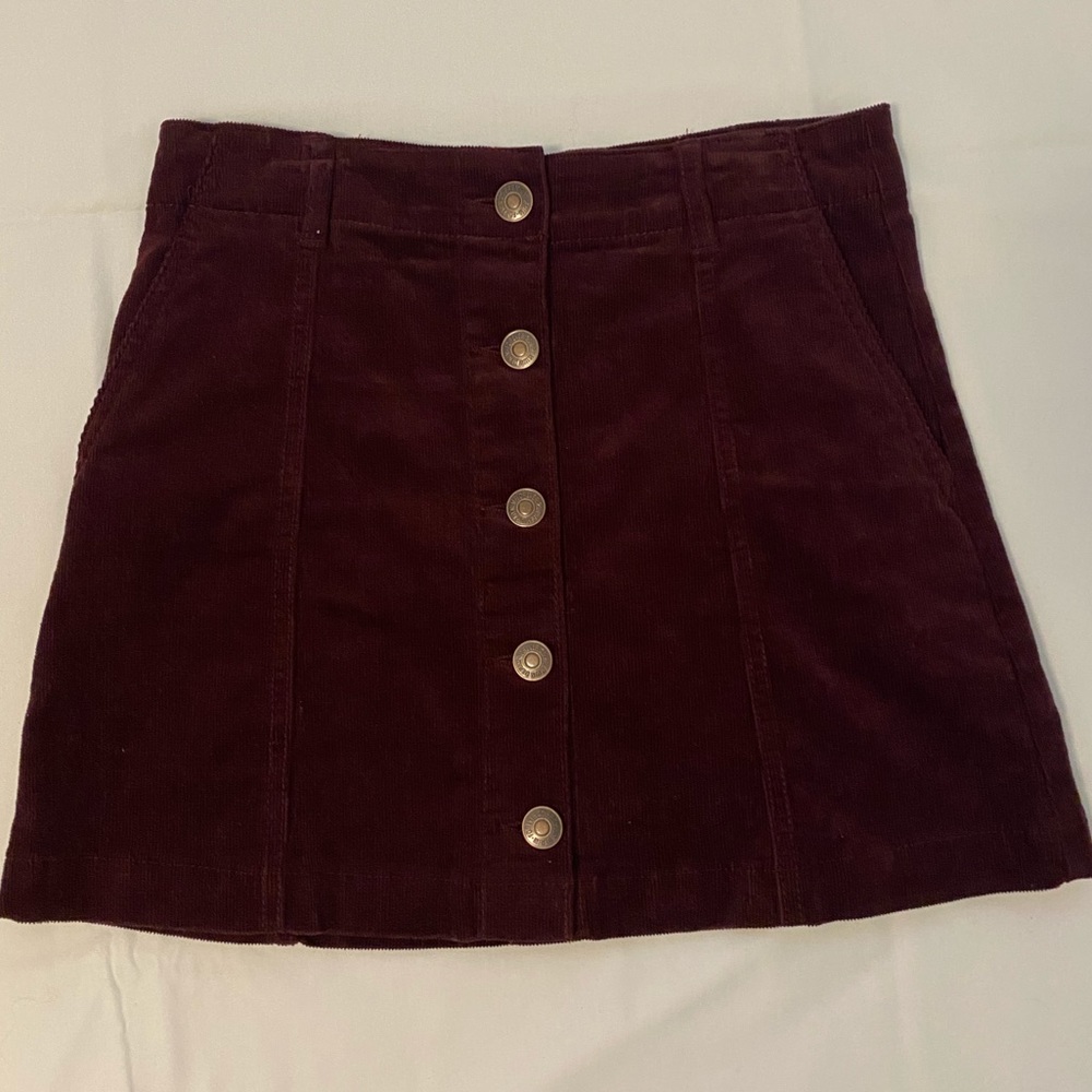 Forever 21 Burgundy Corduroy Button-Front Skirt